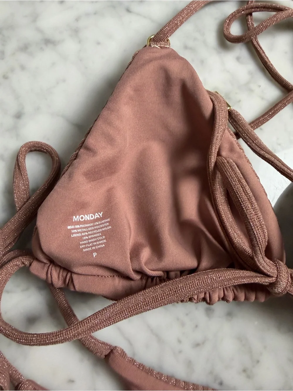 Monday Swimwear Ribbed Mauve Tie Triangle Bikini Set